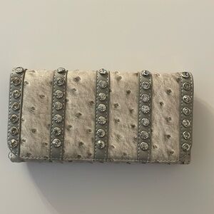 Gray wallet with bling, 10 places for cards, 2 zippers pockets,and checkbook so